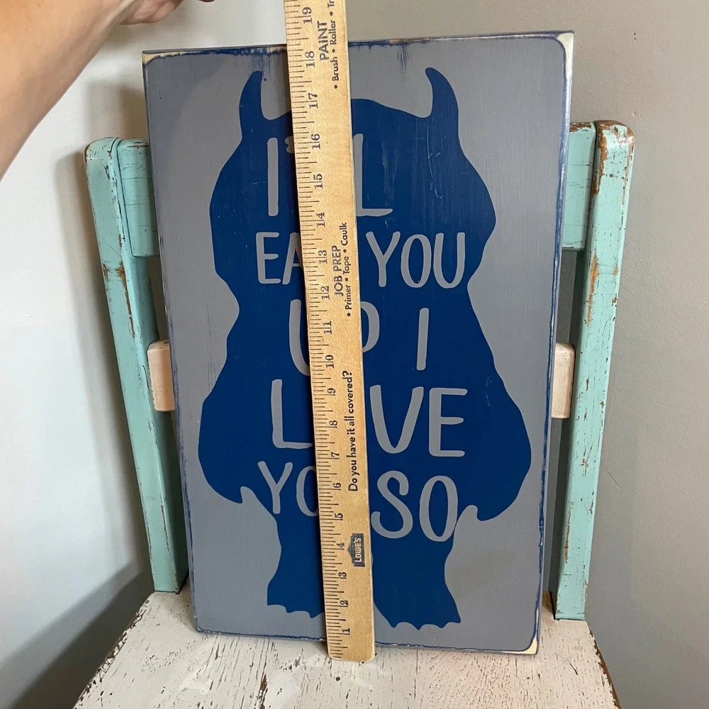 Where the Wild Things Are Monster Wood Wall Art Sign Blue Nursery Decor 18x11